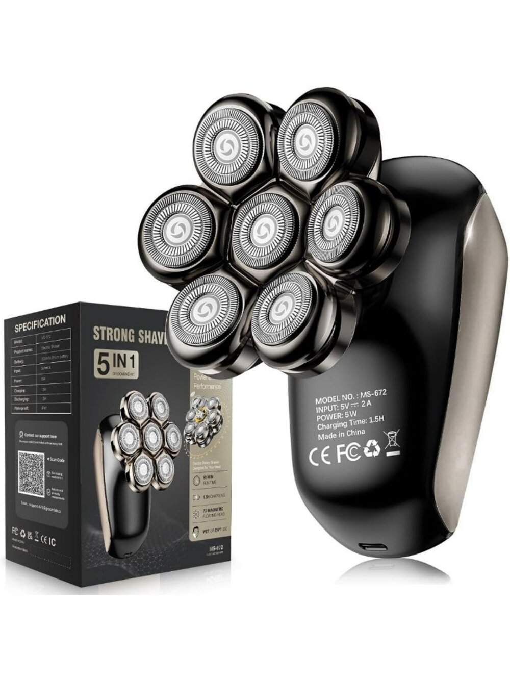 5-in-1 Electric Head Shaver for Men - 7D Floating Blades, Waterproof Grooming